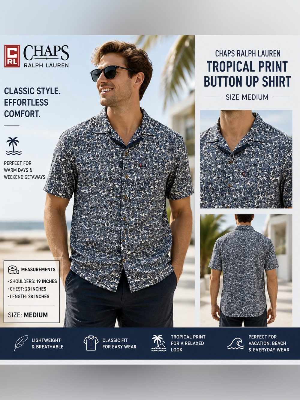 Chaps by Ralph Lauren Men's Tropical Print Short-Sleeve Button-Up Shirt - Blue
